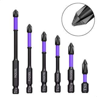 Bits Magnético Ponteira Philips Parafusadeira Ph2 Jogo 6 Pcs Imantado Antiderrapante Com Imã Sextavado