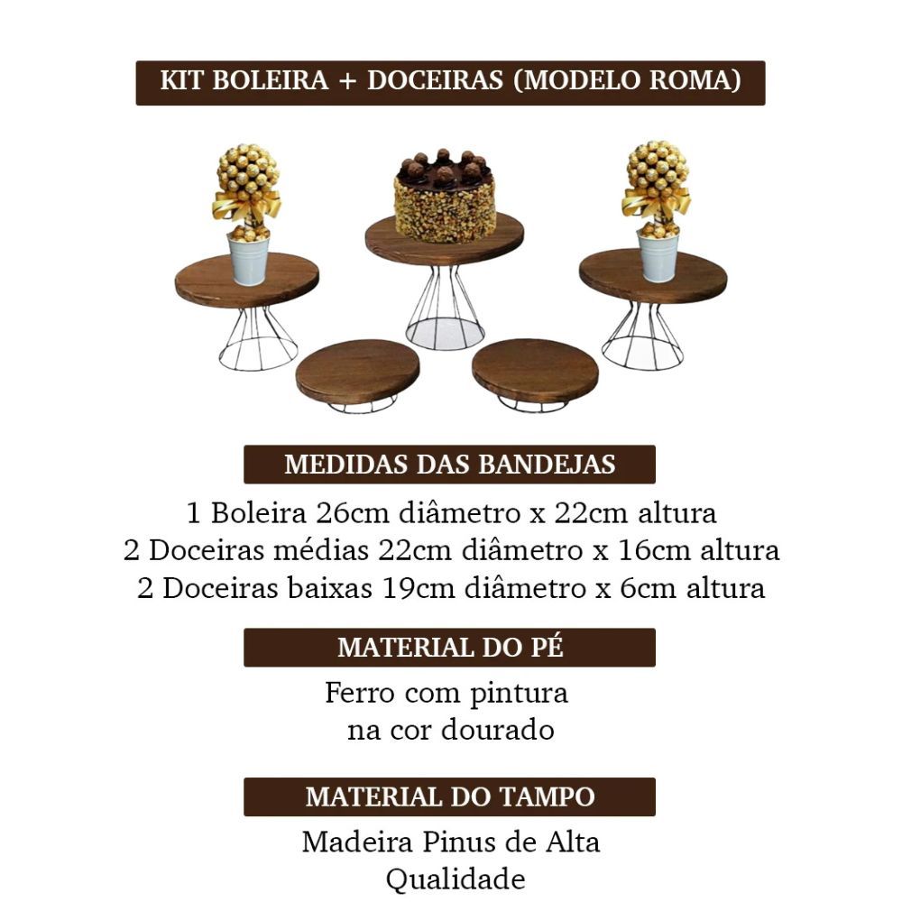 Kit 5 Suporte Boleira Doceira de Mesa Decoração de Festa