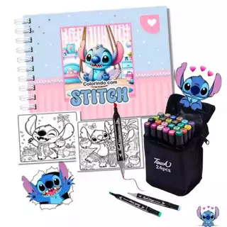 Kit Livro De Colorir Lilo Stitch Pintar Diversão + 8/12/24/36/48 Canetinhas Touch Ponta Dupla Arte em Oferta na Shopee