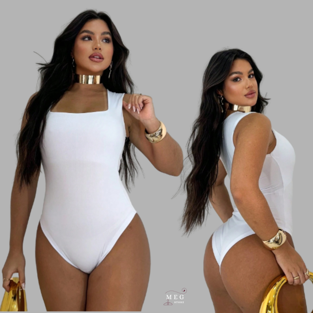 Body Feminino Decote Quadrado Alças Grossas Elegante Collant
