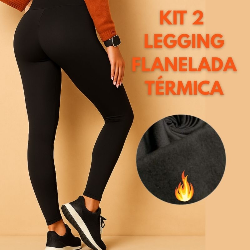Kit 2 Calça Flanelada Forrada Inverno Suplex Grosso Quentinha Cintura ...