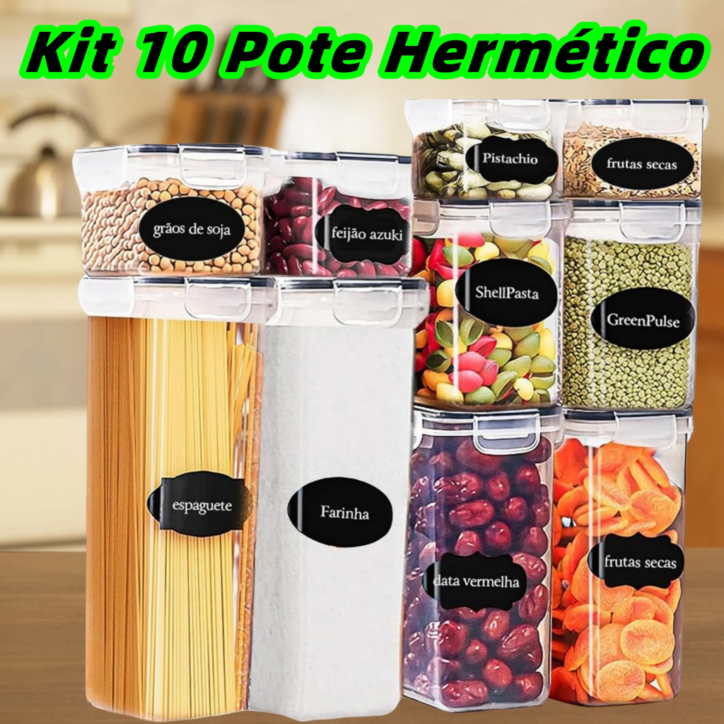 Potes Herméticos em plástico Kit10 - Retangulares Cozinha Em