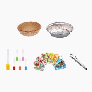 Kit especial fritadeira formas de alumínio/papel manteiga/luva térmica/pinça para alimentos/pincel  óleo FRI-PJ001 em Oferta na Shopee