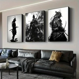 Conjunto 3 Quadros Decorativos Samurai japonês com espada e adaga