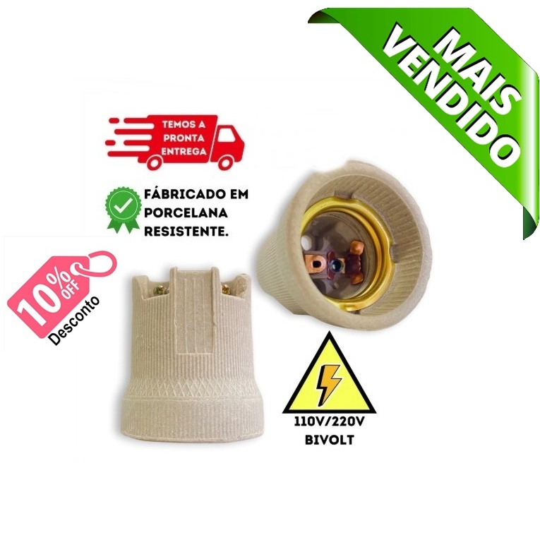 KIT 50 SOQUETE PORCELANA E27 CÔNICO - TOP !