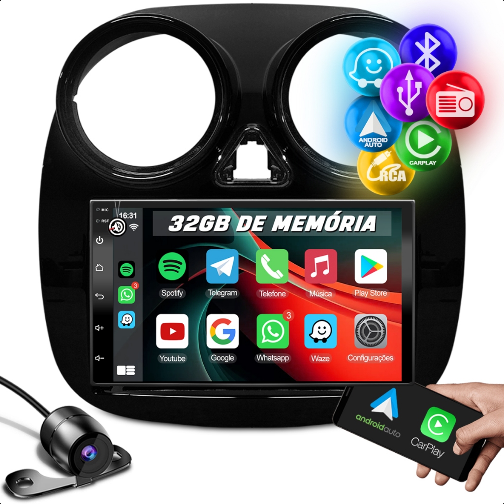 Multimidia Universal Android Carplay Bluetooth 7 Polegada Moldura Fiat ...