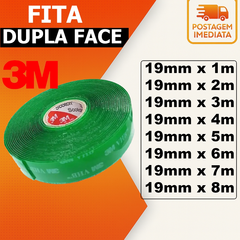 Fita Dupla Face 3M Adesiva Extra Forte Resistente Massa Acrílica 19mm ...