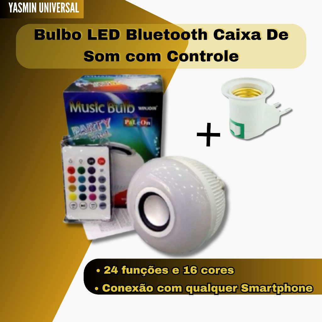 KIT Soquete E27 Bocal + Lâmpada LED music bulb Bluetooth Caixa De Som C Controle 12w RGB