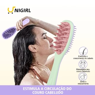 Escova Shampoo Massageadora de Couro Cabeludo Dupla Face Cabo Longo
