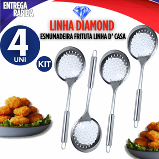 4 Escumadeiras de Aço Inox com Furo para  Fritura Resistencia e Durabilidade Variáveis Utilidades para sua cozinha