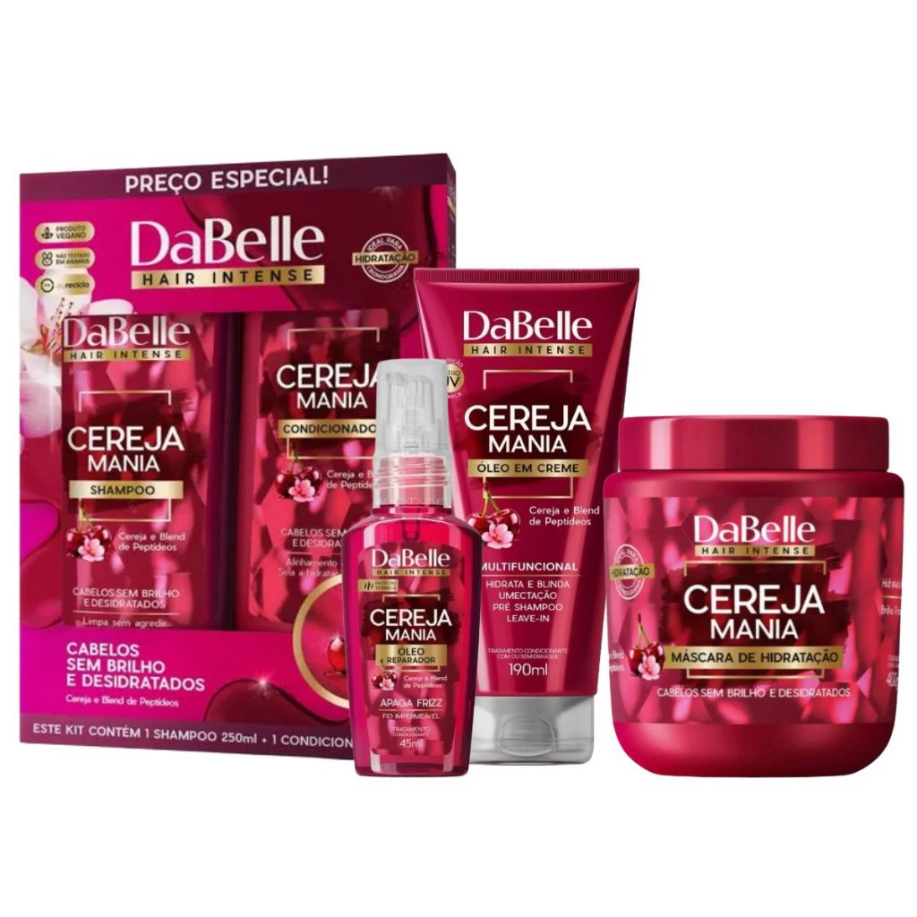 Kit DaBelle Hair Cereja Mania Shampoo + Condicionador + Óleo em Creme ...