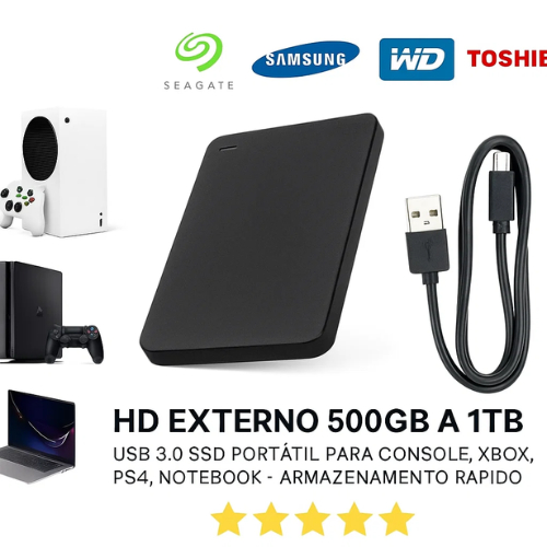HD Externo 500gb/1tb Silencioso USB 3.0 Compacto Uso Notebook