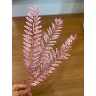 Galho Natalino Folha Rosa Brilho Enfeite Árvore De Natal