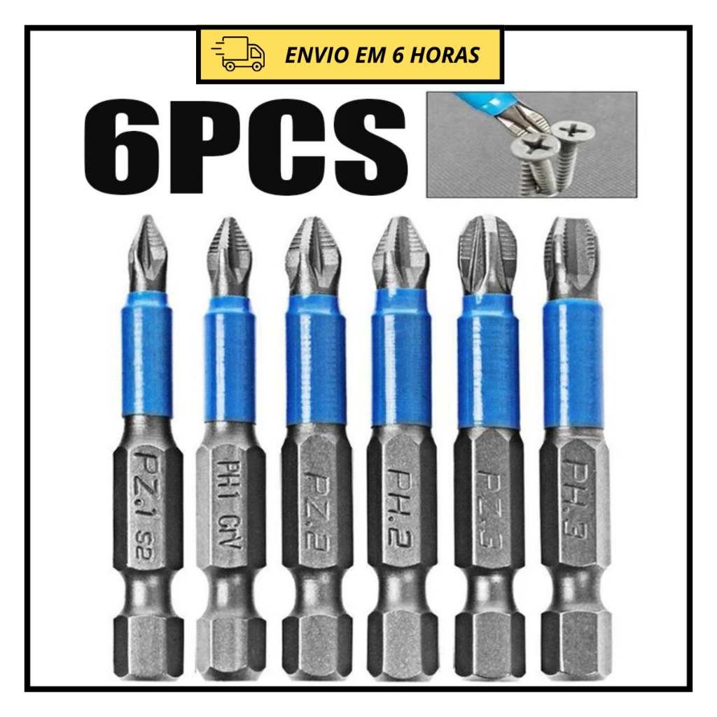 Kit 6 Bits Magnéticos PZ/PH Aço S2 com Revestimento Azul – Alta ...