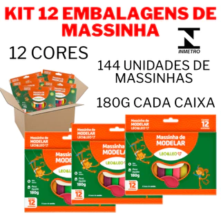Kit 12 Caixas Massa Massinha De Modelar Leo&Leo 144UN 180g Infantil Escolar 12 Cores Não tóxica em Oferta na Shopee