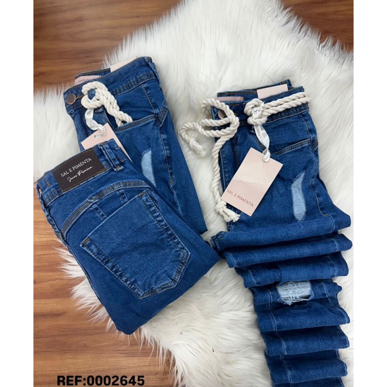 Calça Jeans Sal e pimenta com cordão Shopee Brasil