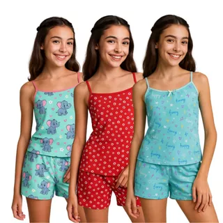 Kit 5 com Pijamas em Poliéster Estampado Infantil Baby Dool Roupa de Dormir Conforto para as Meninas em Oferta na Shopee