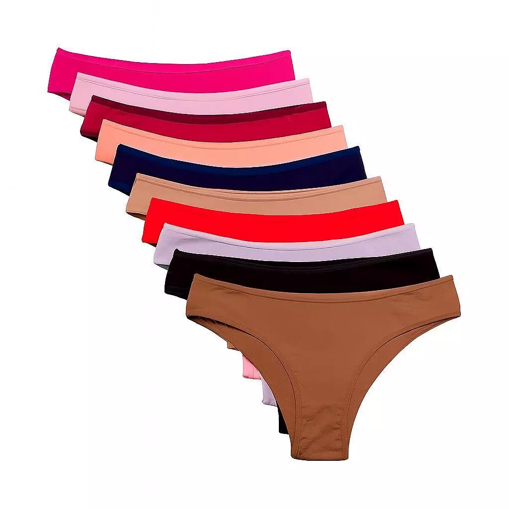 Kit Com 10 Calcinhas Básica Tanga Com Forro De Algodão