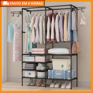 Arara de Roupas Cabideiro Sapateira Rack Organizador Multiuso Prateleira Guarda Roupa Portátil