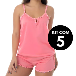 Kit 5 Babydoll Pijama Curto Malha Premium com Viés e Elástico Estampados Short Doll Verão em Oferta na Shopee