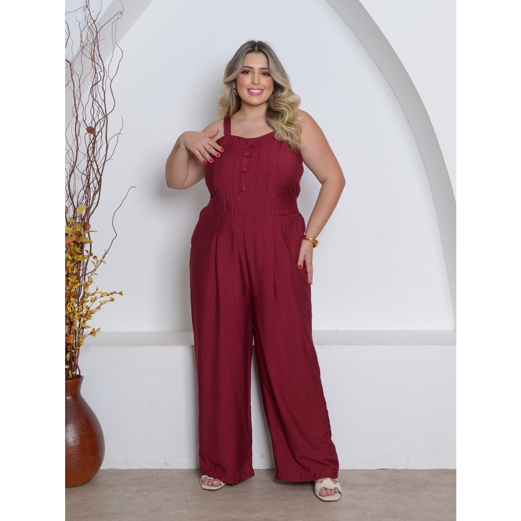 Macacão Plus Size Alça Com Botão Visco Linho Seda LL002 | Shopee