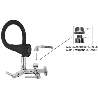 Torneira Com Adaptador Para Filtro De Agua e Maquina De Lavar, Torneira Duplo Jato Cone Flexivel