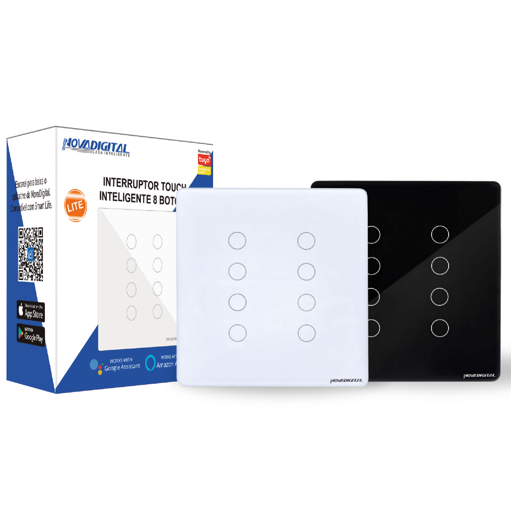 Interruptor Wifi Inteligente 8 Botões Touch 4x2 Novadigital Tuya Alexa Google Smart Automação App