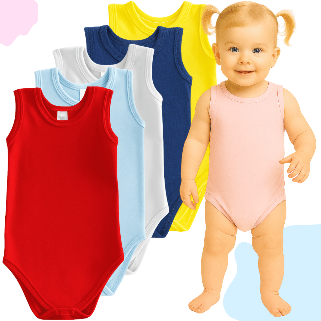 kit 3 Body Regata Bebê Menino Menina Liso Estampado Verão Premium Antialérgico 100% Algodão em Oferta na Shopee