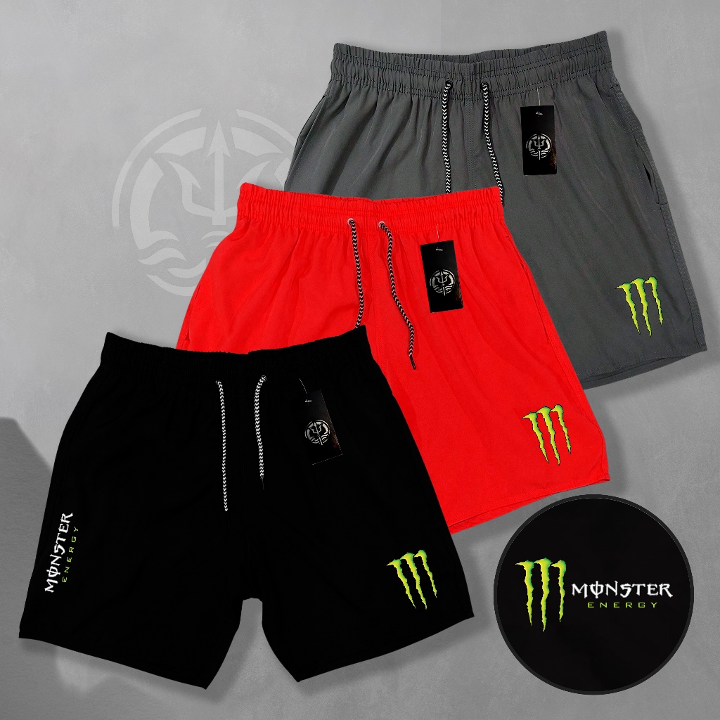 KIT 3 Bermudas Esportivas de Elastano Masculina - MONSTER 02 - Academia Corrida Skate Basquete Otaku