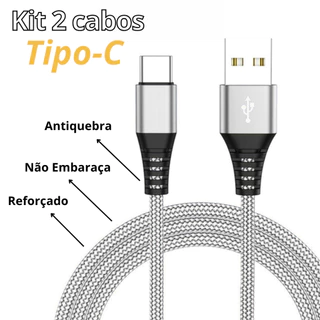 Kit 2 Cabo Tipo C Usb Carregador Ultra Rápido 2 metros Resistente Nylon Anti quebra