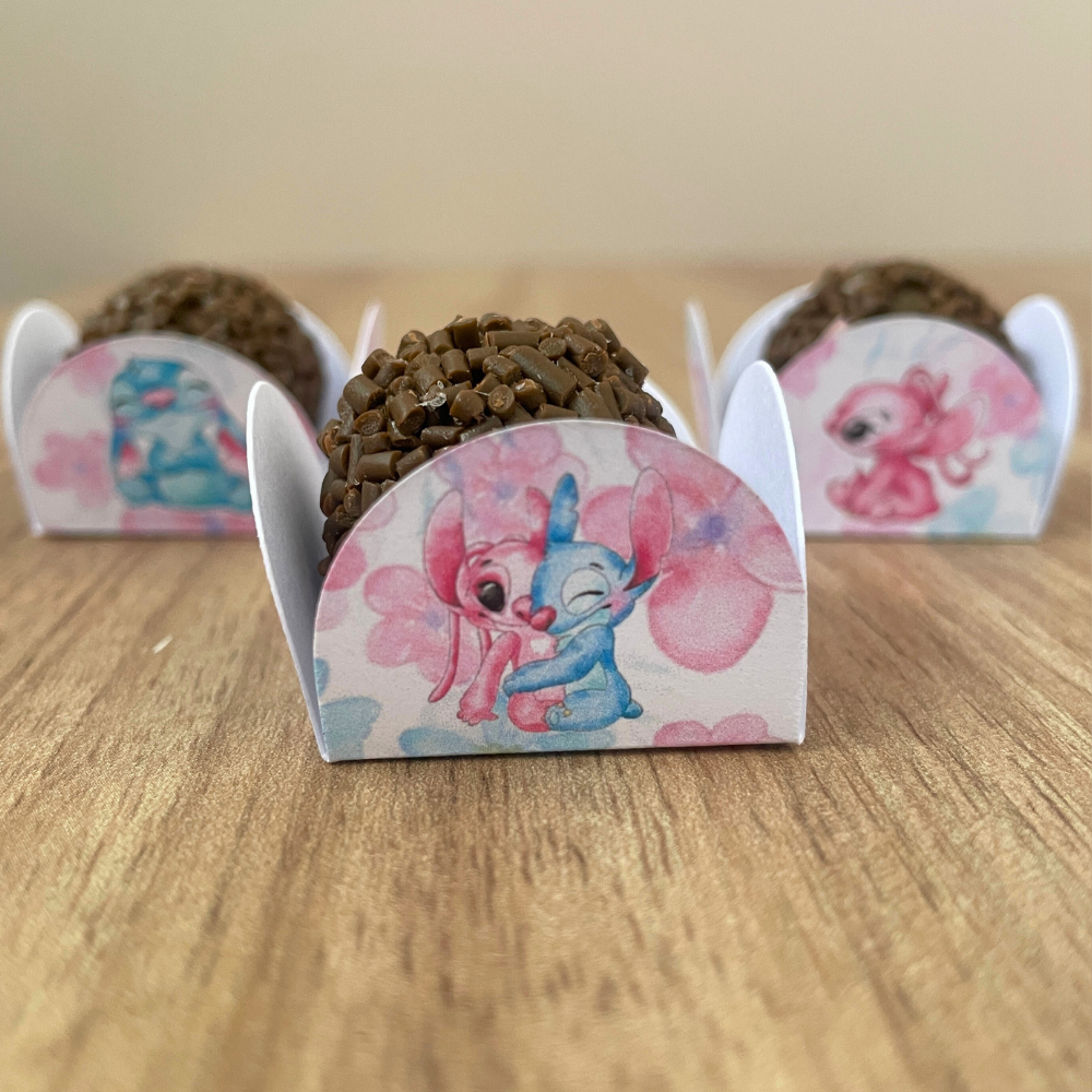 50 forminhas de doce Stitch e Angel aquarelado - forminha brigadeiro ...