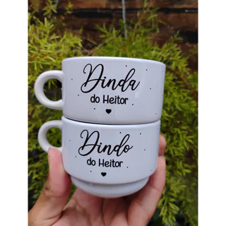 Kit Xícaras Personalizada Para Dindos Padrinhos E MADRINHAS Minimalista Com Nome OU FRASE 180ml