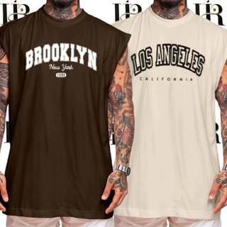 Kit 2 Camiseta Regata Oversized Masculina Los Angeles Brooklyn