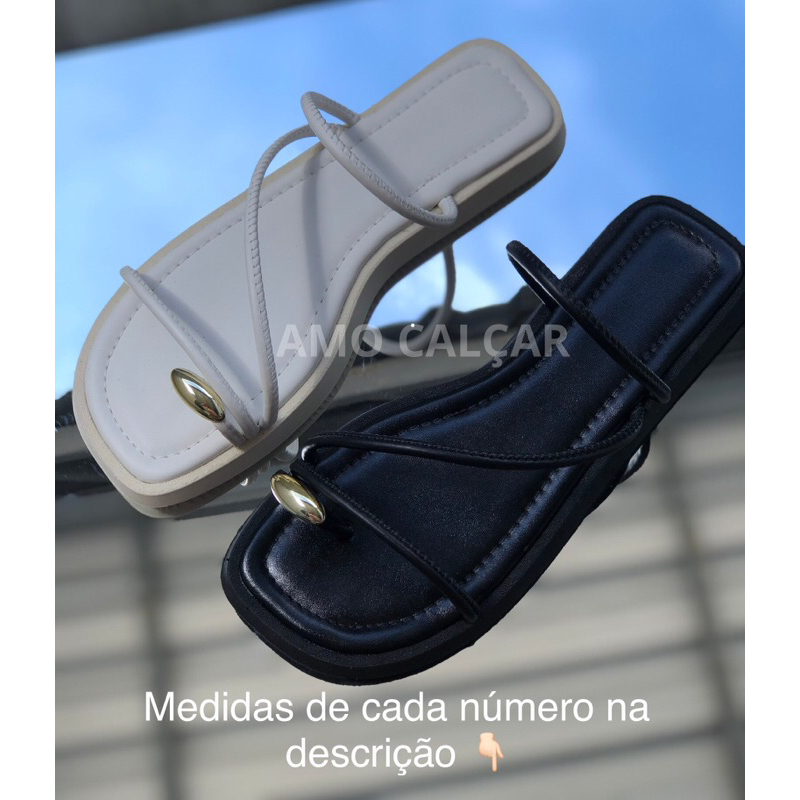 Sandália Flat Papete Tendência Meia lua com tiras sofisticada calce fácil
