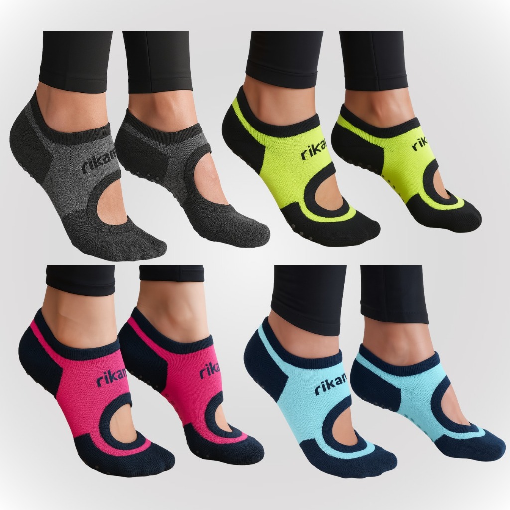 Kit 4 pares Meia Sapatilha Pilates Fitness Antiderrapante Sem Costura Atacado