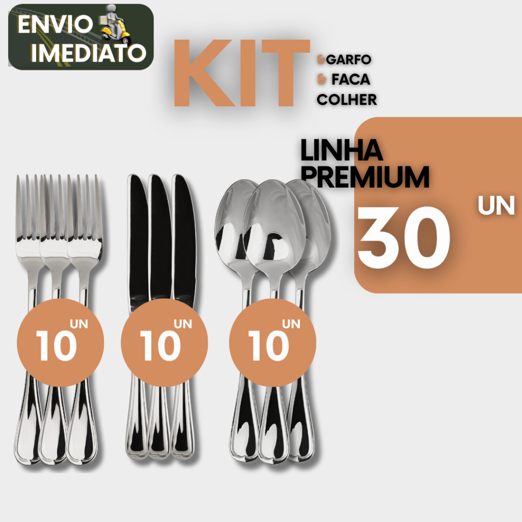 Kit Talheres Inox 30 Unidades Garfos Facas Colheres ideal para sua Casa ...