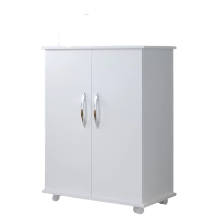 Armário balcão 5 prateleiras branco com rodinhas porta duplas