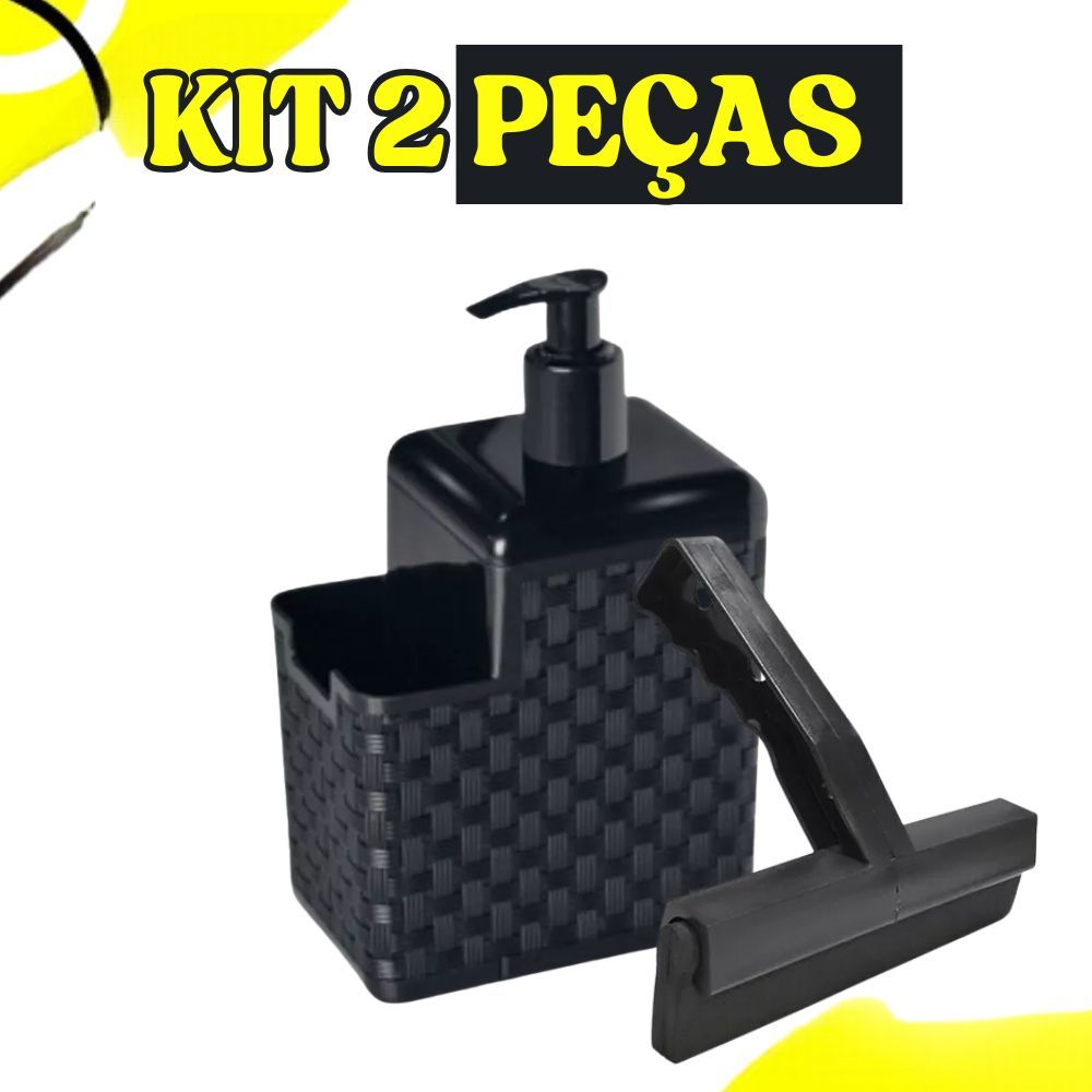 Porta Detergente Sabão Dispenser 2 em 1 Com Suporte Para Bucha Esponja e Rodo