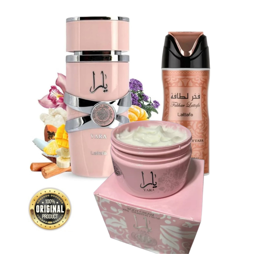 Kit 3 em 1 Lattafa - Perfume Yara Rosa - Creme Yara Rosa e Desodorante ...
