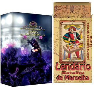 Kit Tarot Os Mistérios de Maria Mulambo Oráculo 36 Cartas de Luxo e Baralho Marselha 78 Cartas Ideal p/ Iniciantes