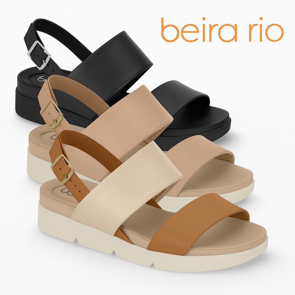 Sandália Feminina Beira Rio Napa Turim Palmilha Macia Salto Baixo