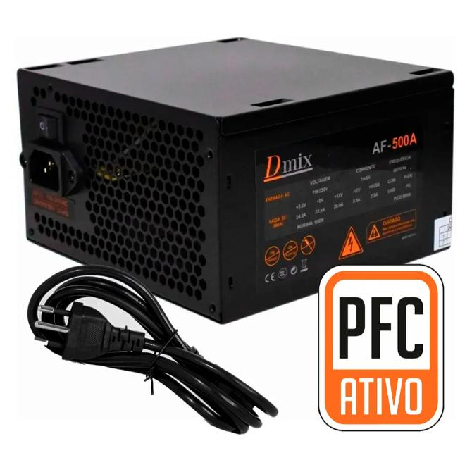 Fonte de Alimentação ATX 500W Bivolt Dmix AF‑500A Automática Silenciosa ...