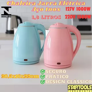 Chaleira Jarra Elétrica Inox 1,8L 127V 1000W Ou 220V 1500W Rápida Ferve Água Automática Rosa Ou Azul em Oferta na Shopee