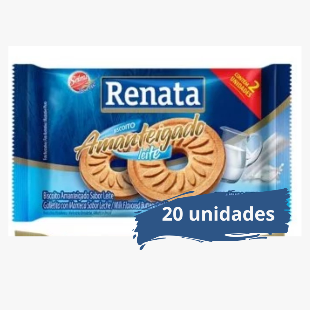 Biscoito Renata Amanteigado Leite Sachê 9g Pacote C/20 Unidades