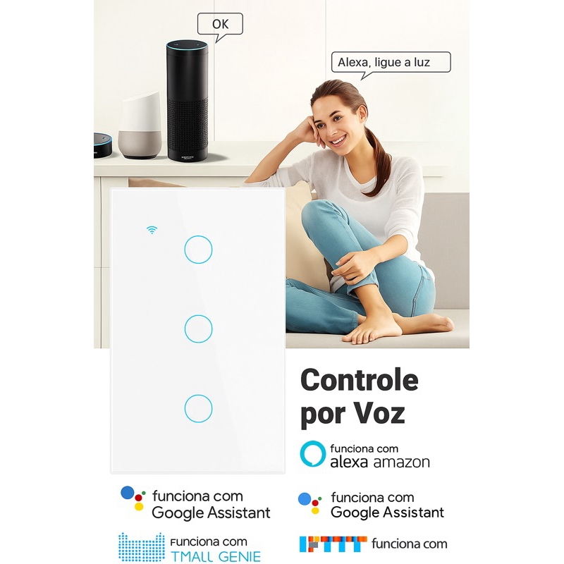 Interruptor Inteligente Alexa Wi-Fi Smart Touch | Multivoltagem 100-240V