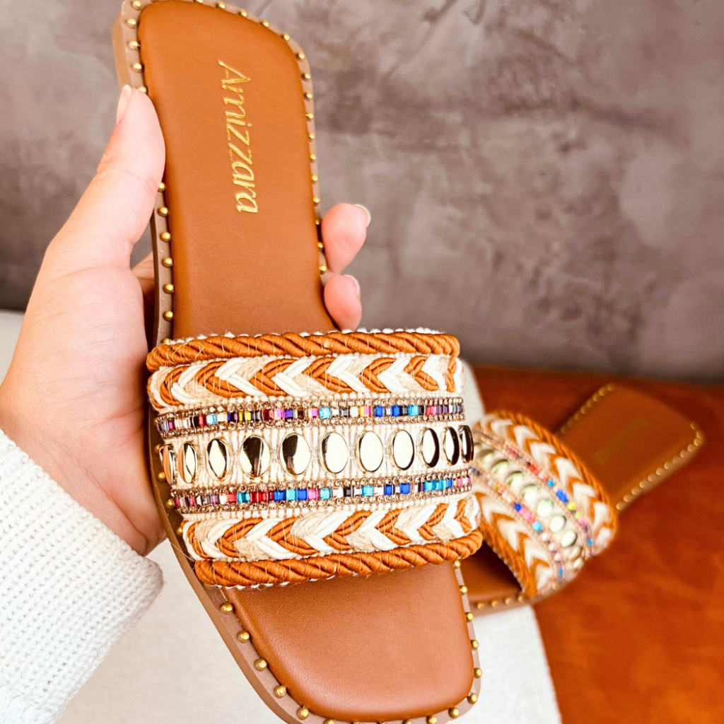 Rasteirinha Estilo Boho Chic Exclusiva Feminina Tecido Artesanal