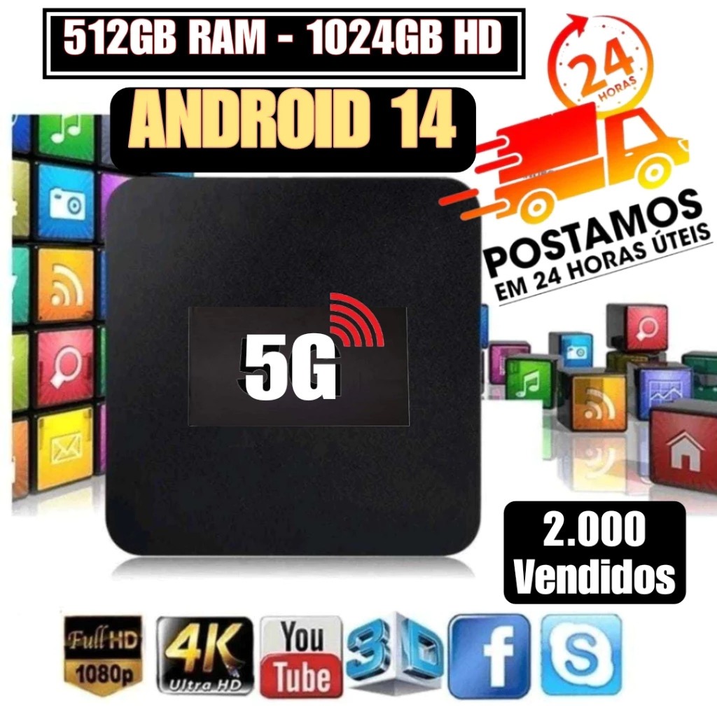 4k 5g smart box atualizado 512/1024 android 14 modelo 2025