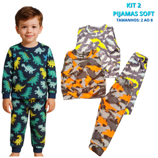 Kit 2 Peças Pijama Infantil Soft Inverno Menino Estampas Sortidas Super Confortável e Quentinho em Oferta na Shopee