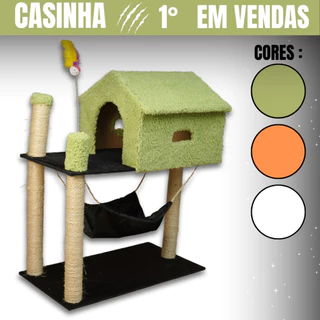 Arranhador casa de gato 2 andares com rede grande.