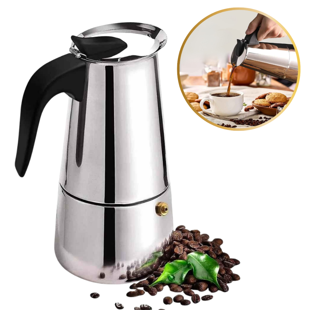 Cafeteira Italiana Em Aço Inox Faz 6 Xícaras 300ml | Shopee Brasil